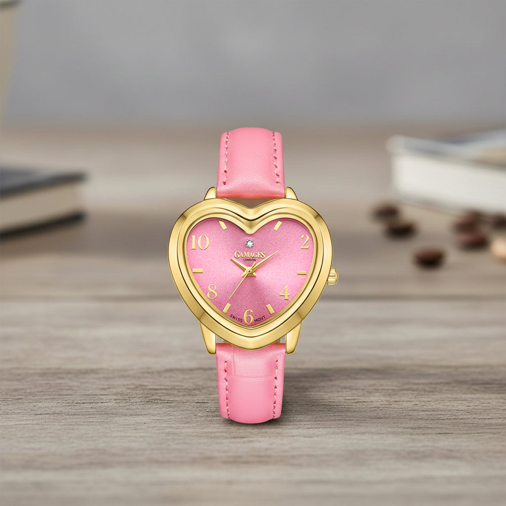 GAMAGES OF LONDON LIMITED EDITION Pure Heart Diamond in Gold Pink Quartz Watch with Stainless Steel - 5 Year Warranty_8215062_1