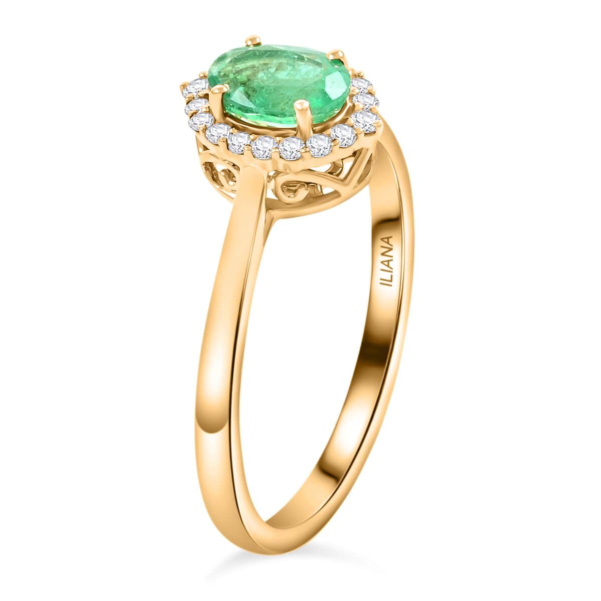 Certified &amp; Appraised LUXORO 14K Yellow Gold AAA Zambian Emerald, White Diamond I2 Halo Ring, 1 Ct. 8215080 3