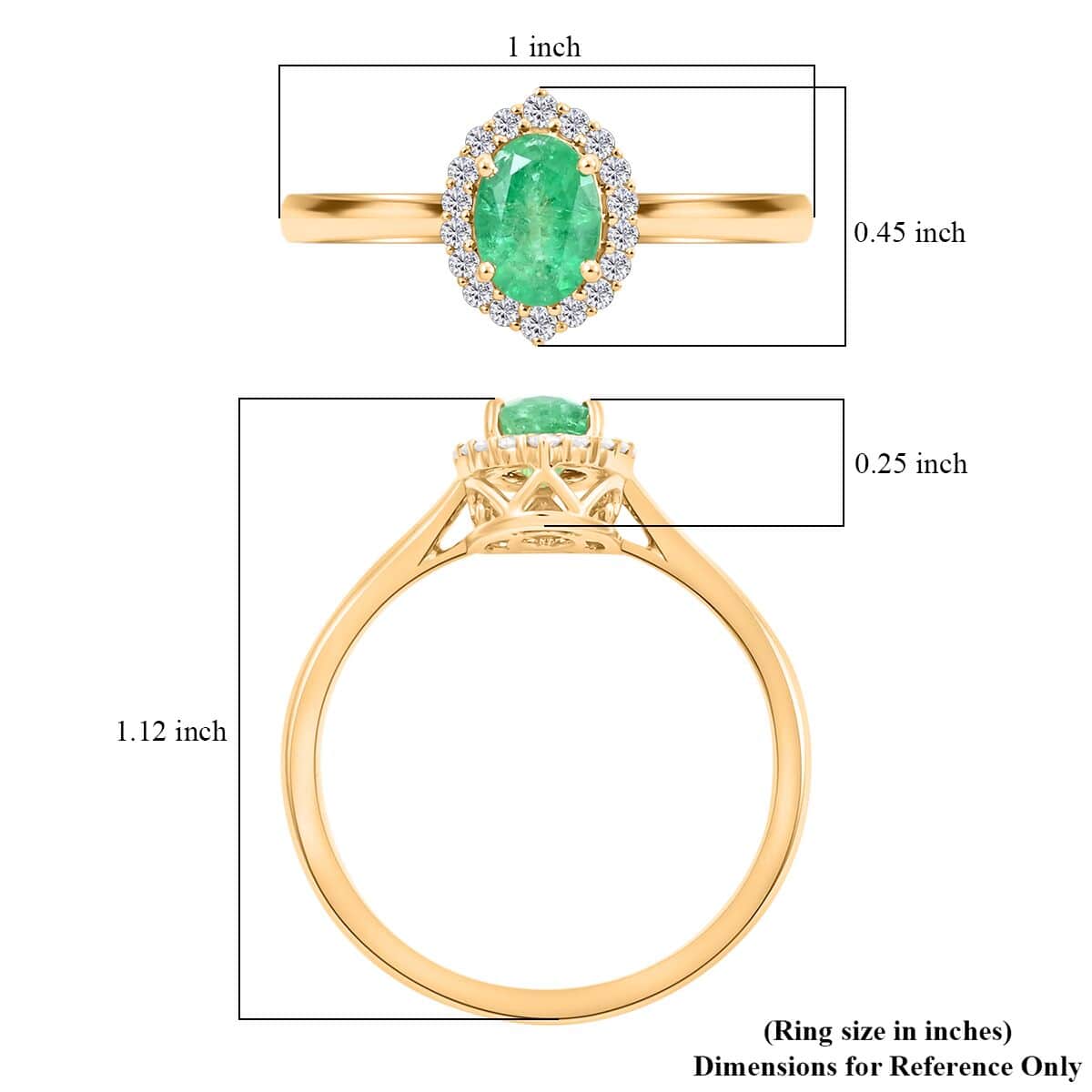 Certified &amp; Appraised LUXORO 14K Yellow Gold AAA Zambian Emerald, White Diamond I2 Halo Ring, 1 Ct. 8215080 5