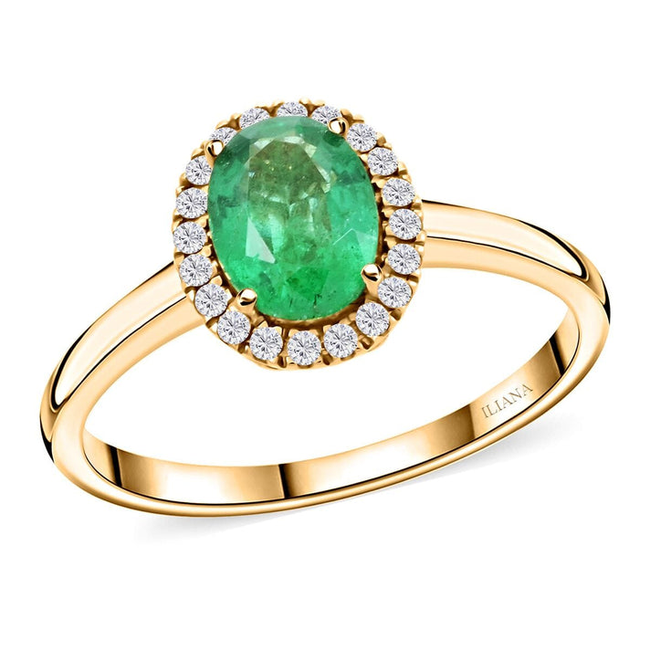 LUXORO 1.4 Ct. AAA Zambian Emerald, White Diamond I2 Halo Ring in 14K Yellow Gold 8215093 1