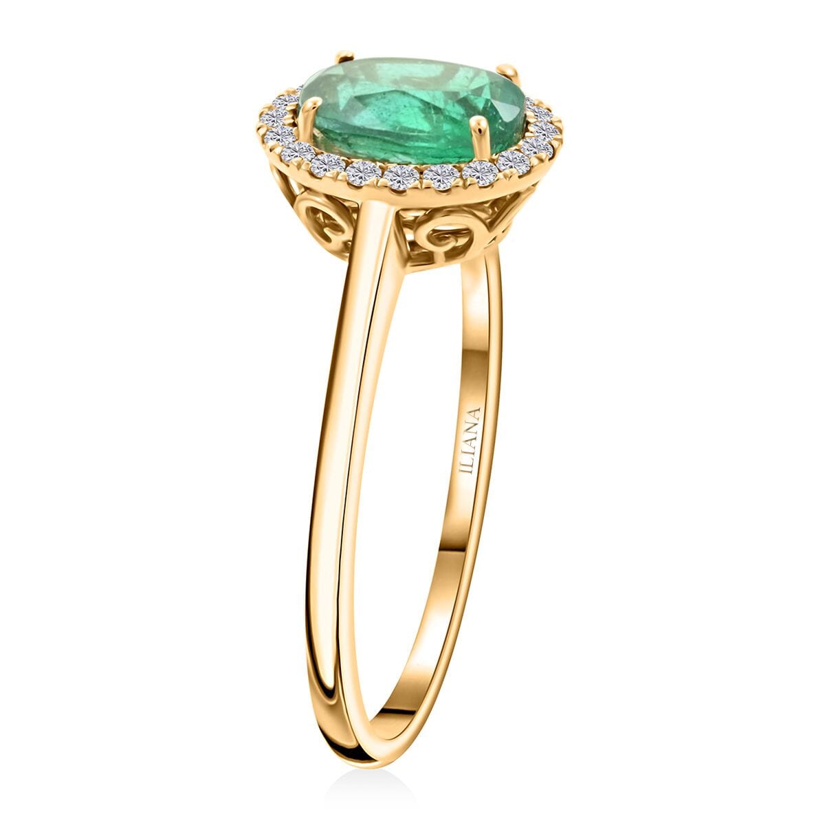 LUXORO 1.4 Ct. AAA Zambian Emerald, White Diamond I2 Halo Ring in 14K Yellow Gold 8215093 3