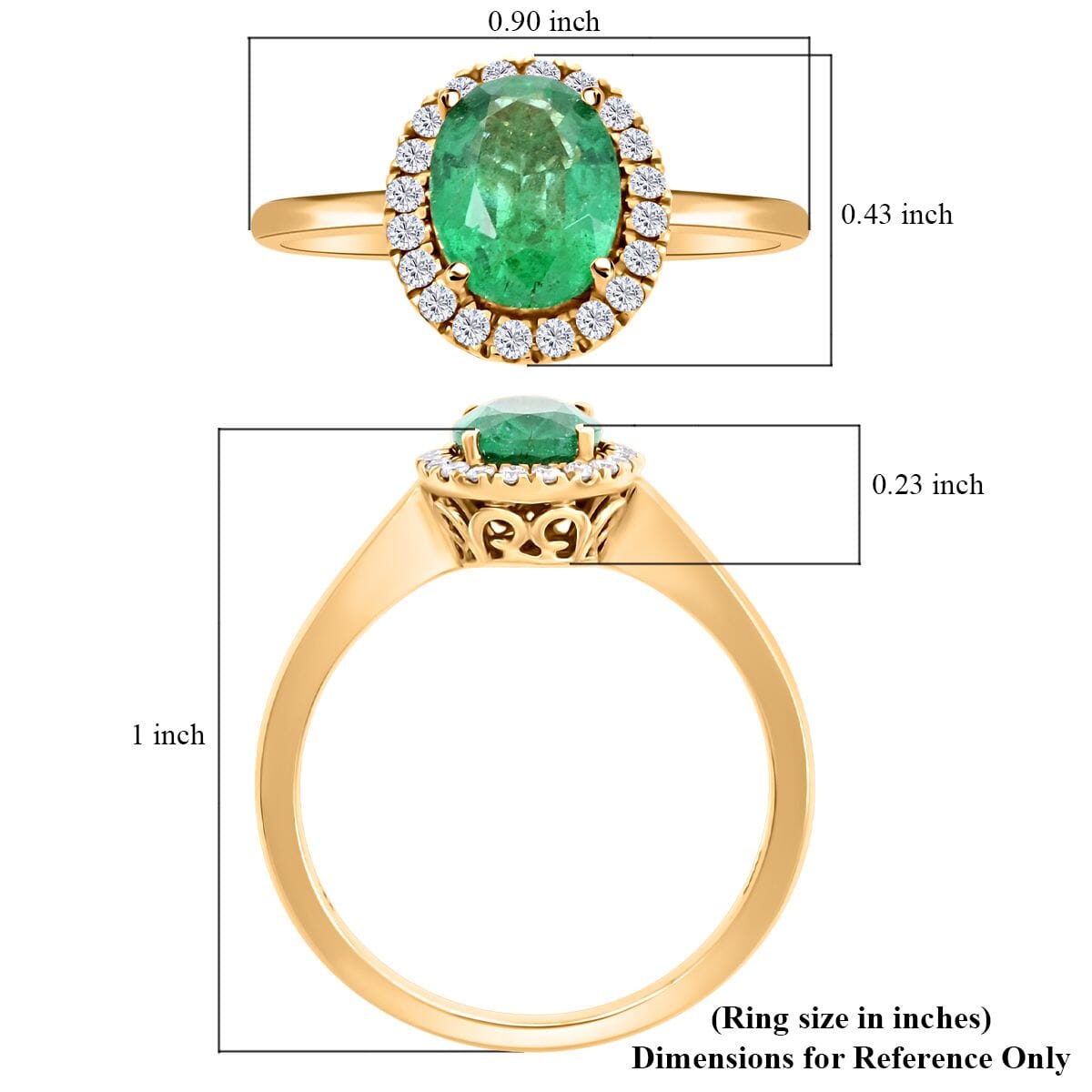 LUXORO 1.4 Ct. AAA Zambian Emerald, White Diamond I2 Halo Ring in 14K Yellow Gold 8215093 5