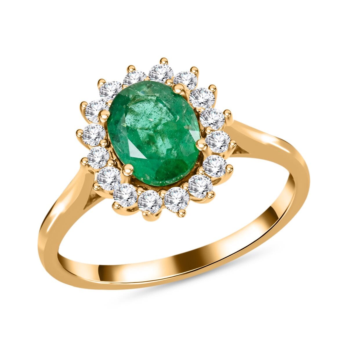 LUXORO AGI Certified 2.1 Ct. AAA Zambian Emerald, White Diamond Halo Ring in 14K Yellow Gold 8215119 0