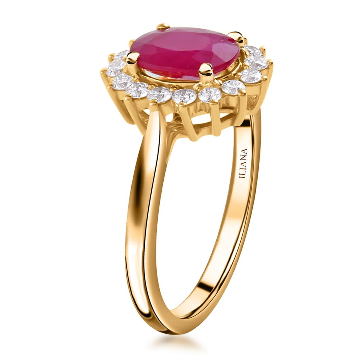 Certified &amp; Appraised LUXORO 14K Yellow Gold AAA Mozambique Ruby, White Diamond I2 Halo Ring, 1.79 Ct. 8215130 2