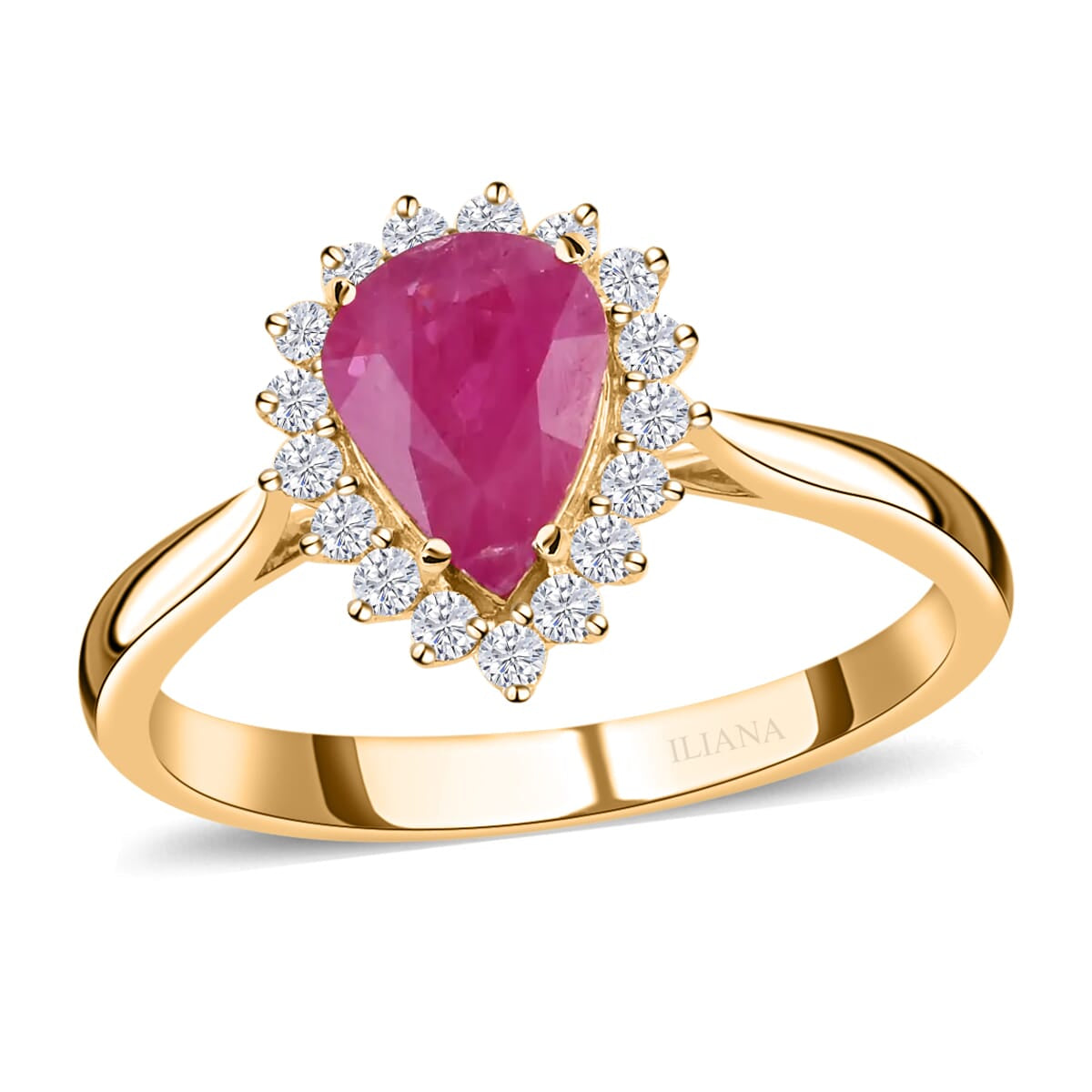 Certified &amp; Appraised LUXURO14K Yellow Gold AAA Mozambique Ruby, White Diamond Halo Ring 1.38 Ct. 8215145 0