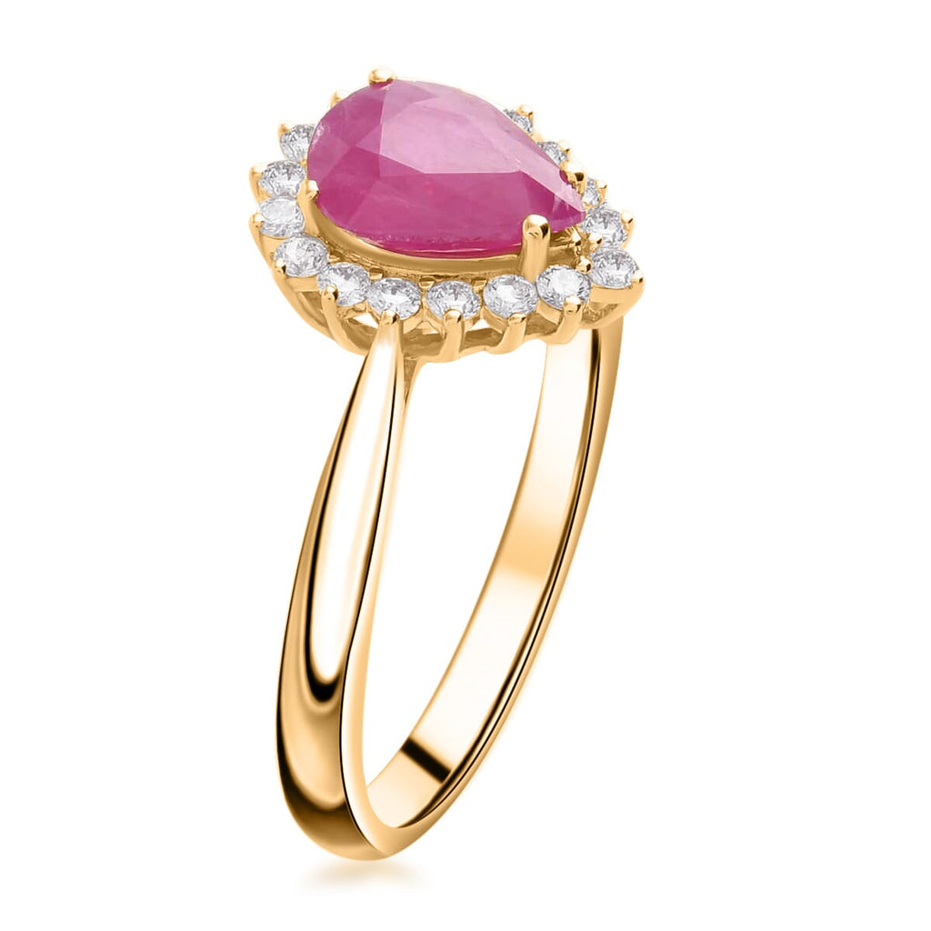 Luxoro - 14K Yellow Gold AGI Certified AAA Mozambique Ruby & White Diamond Halo Ring 1.38 Ct._8215145_2