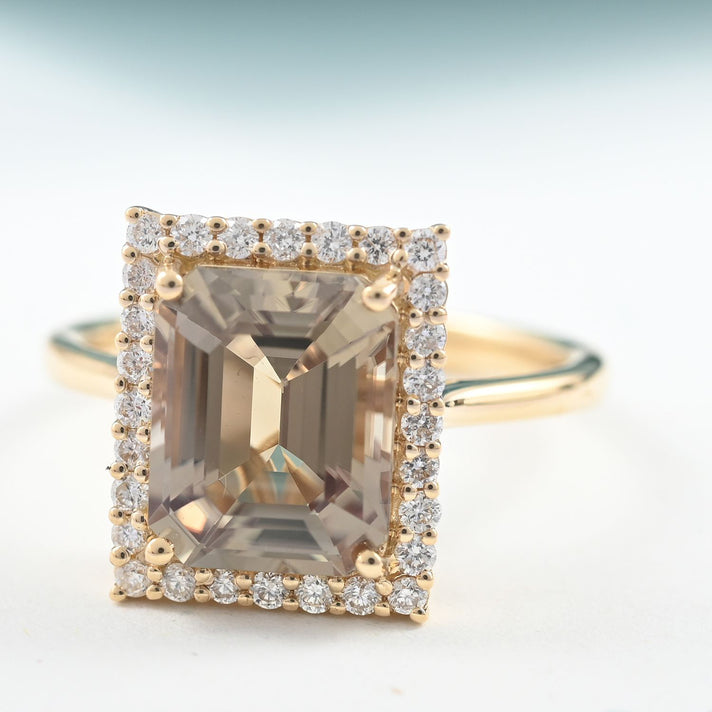 Certified &amp; Appraised LUXORO 14K Yellow Gold AAA Turkizite, White Diamond Halo Ring, 4.37 Ct. 8215172 2