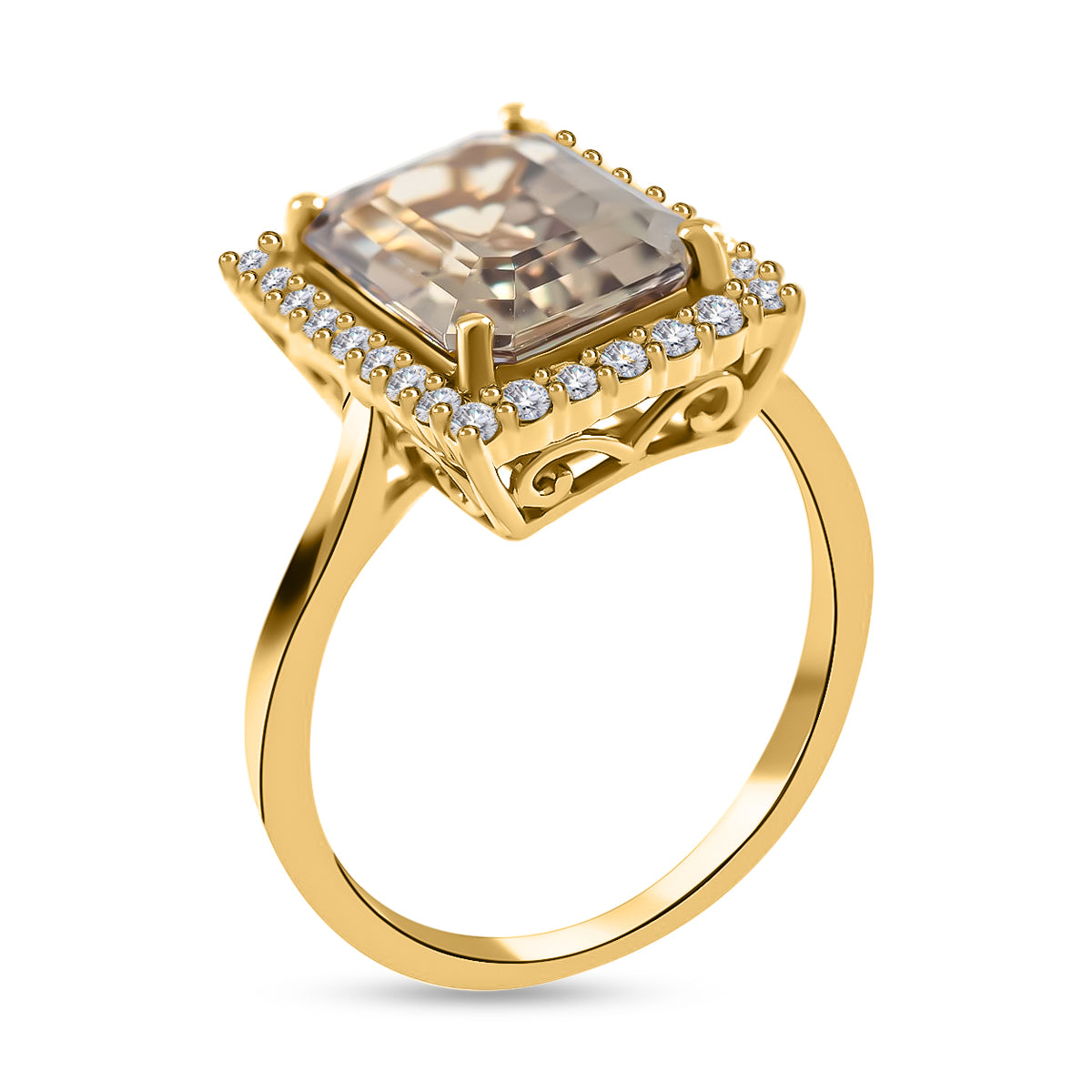 Certified &amp; Appraised LUXORO 14K Yellow Gold AAA Turkizite, White Diamond Halo Ring, 4.37 Ct. 8215172 4