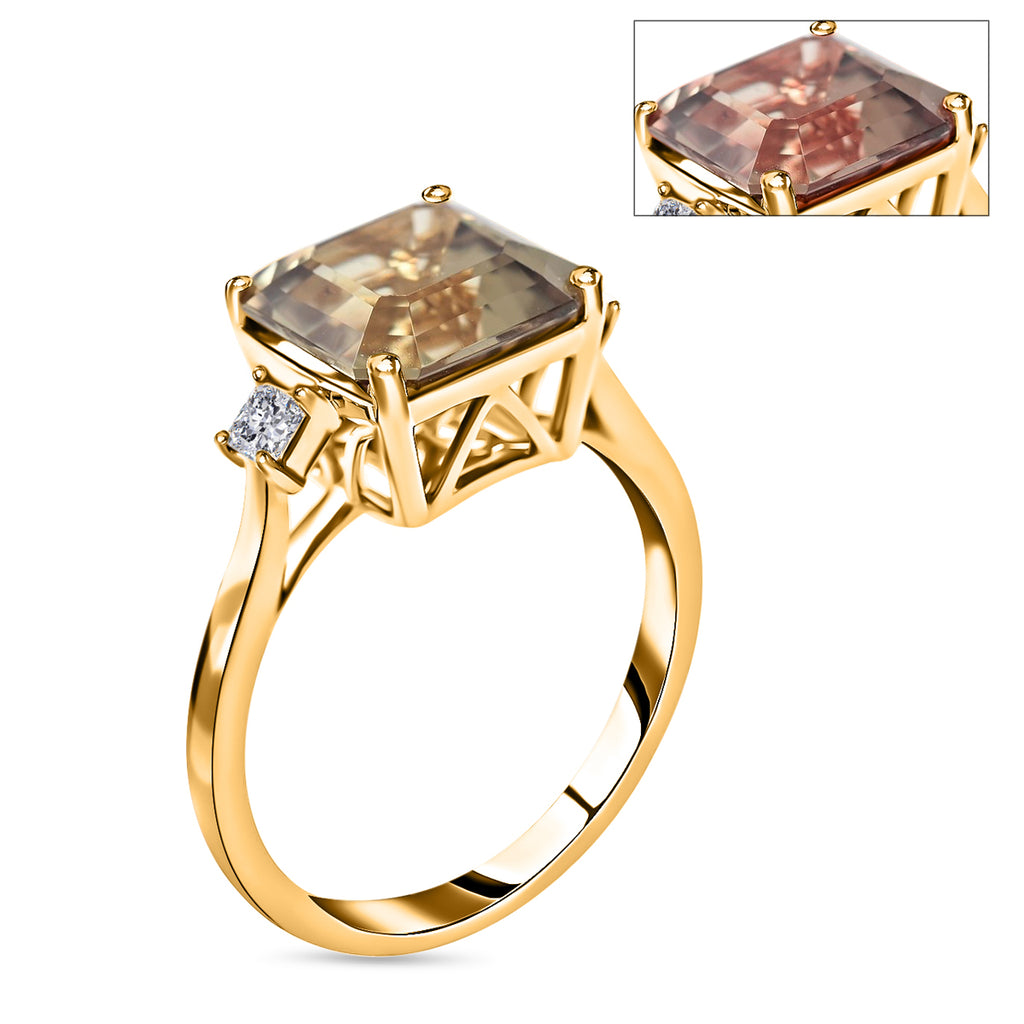 Luxoro - 14K Yellow Gold AGI Certified AAA Turkizite & White Diamond Trilogy Ring 4.35 Ct_8215178