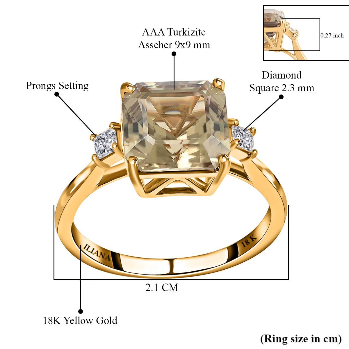 Certified &amp; Appraised LUXURO14K Yellow Gold AAA Turkizite, White Diamond Ring, 4.35 Ct. 8215178 6
