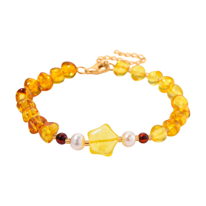 D'Joy Multi Colour Amber &amp; White Fresh Water Pearl Bracelet (Size - 7.5 + 2 Ext) with Lobster Clasp in Yellow Gold Plated Sterling Silver 17.90 Ct. 8215507 1