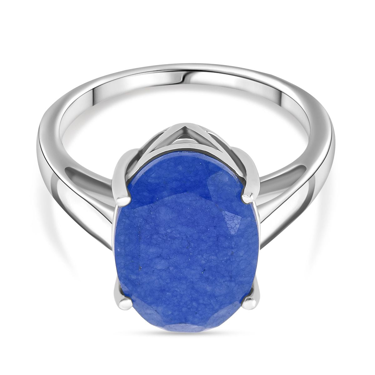 Close Out Deal - Blue Jade Ring in Rhodium Overlay Sterling Silver 5.15 Ct. 8216282 0