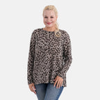 Tamsy Brushed Stretch Leopard Print Jersey Top (One Size) - Coffee_8216646