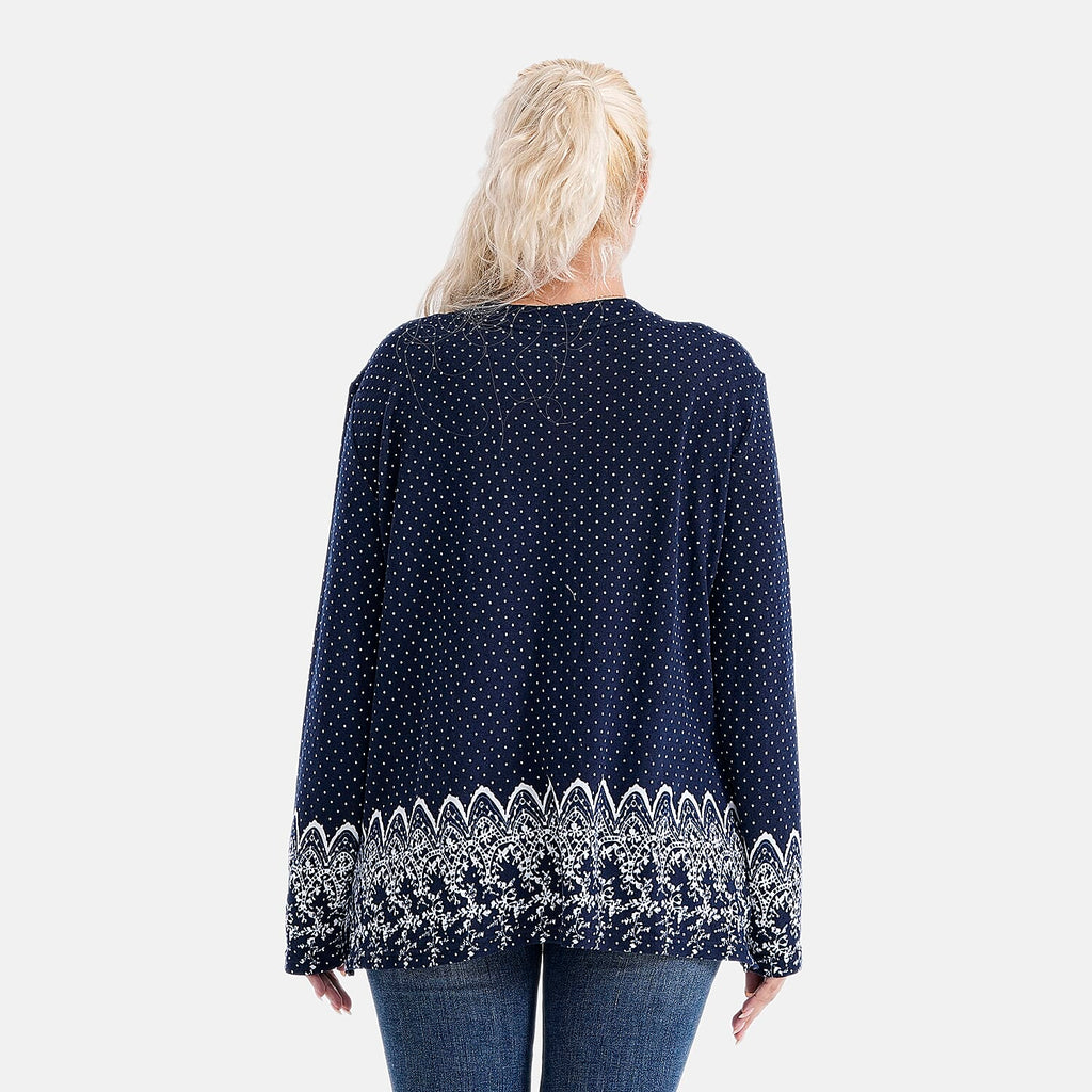 Tamsy Brushed Stretch Polka Dot Jersey Top (One Size) - Navy_8216648_1