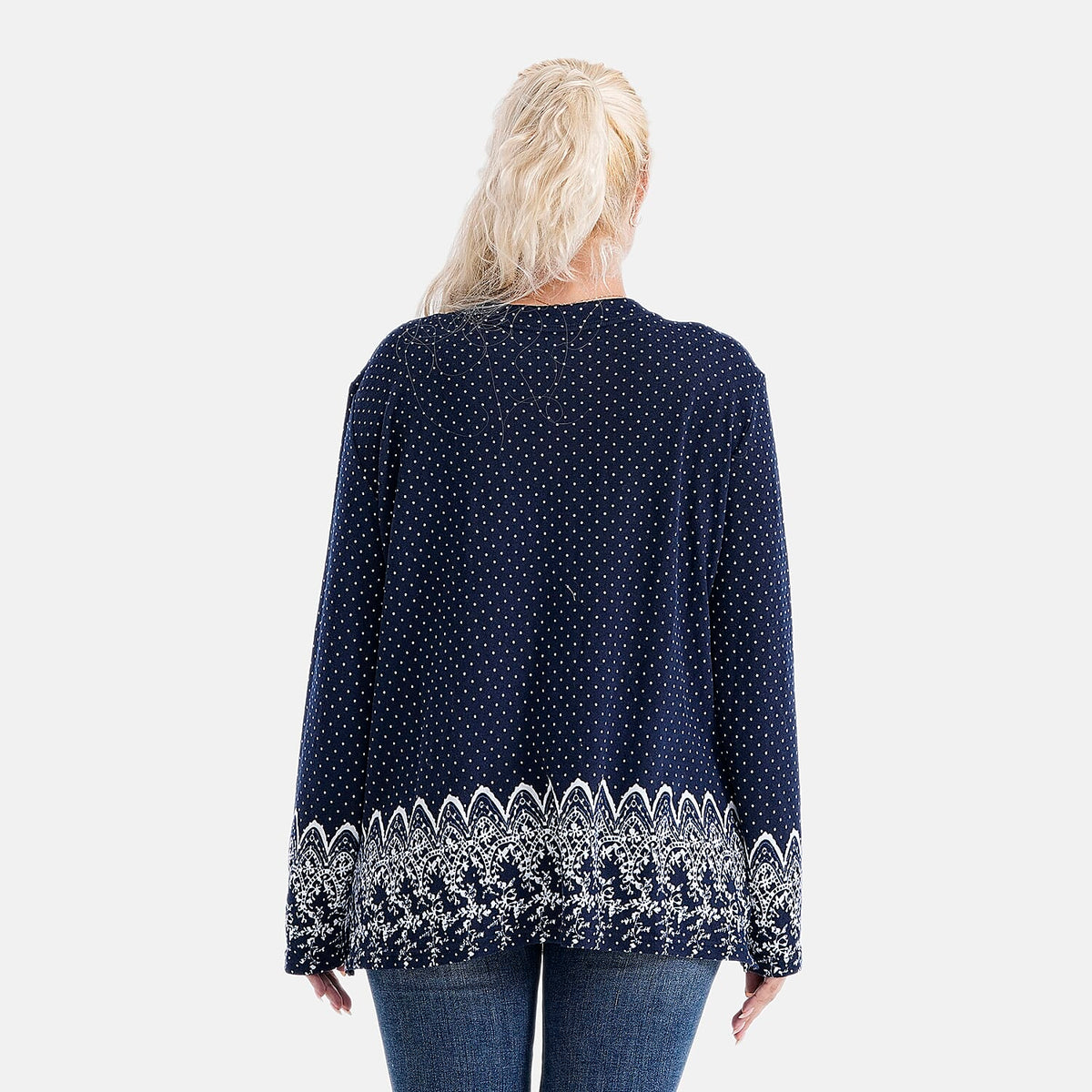 Tamsy Brushed Stretch Polka Dot Jersey Top (One Size) - Navy 8216648 2
