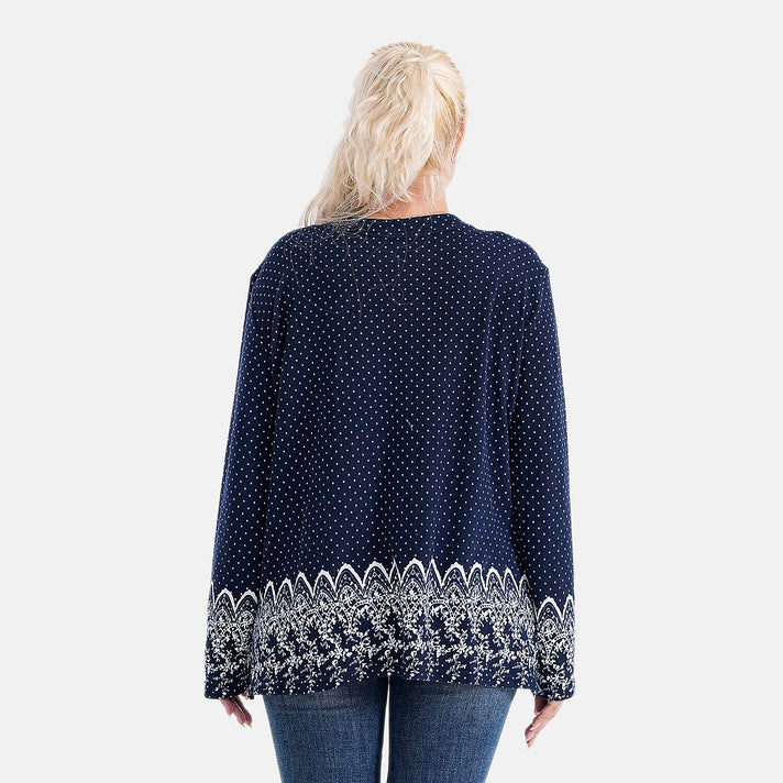 Tamsy Brushed Stretch Polka Dot Jersey Top (One Size) - Navy 8216648 2