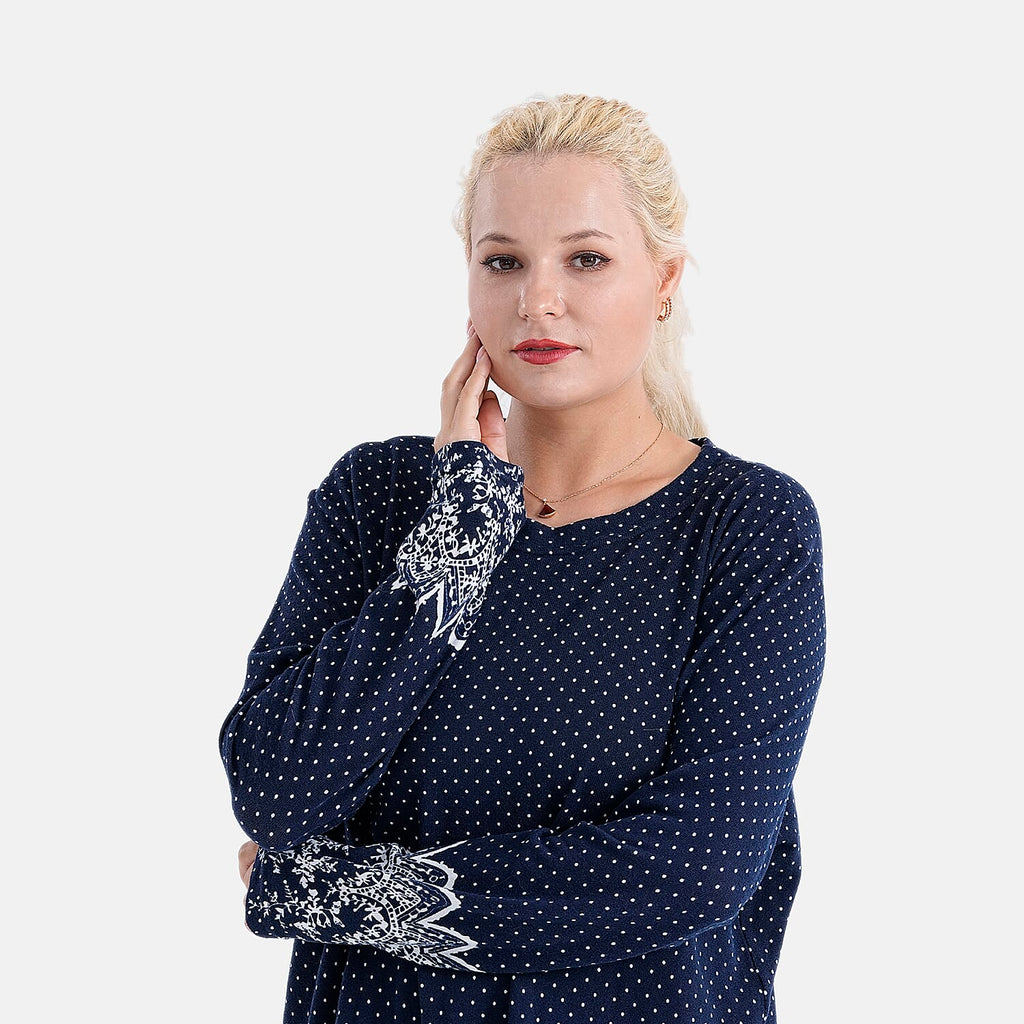Tamsy Brushed Stretch Polka Dot Jersey Top (One Size) - Navy_8216648_4