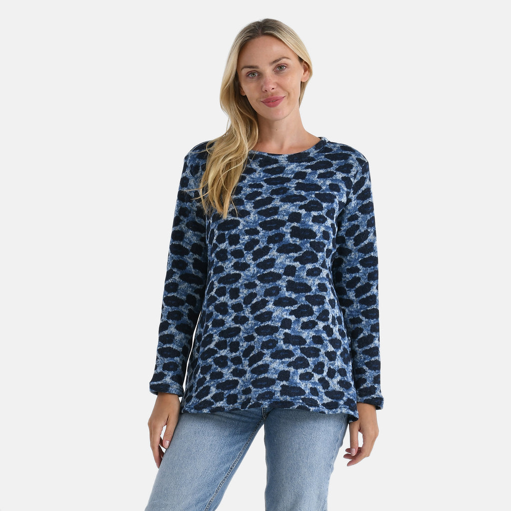 Super Cozy Tamsy Brush Stretch Jersey Jumper (One Size) - Navy & Blue_8217720