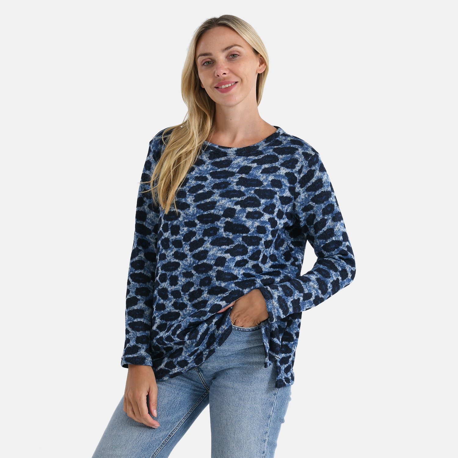Super Cozy Tamsy Brush Stretch Jersey Jumper (One Size) - Navy &amp; Blue 8217720 2