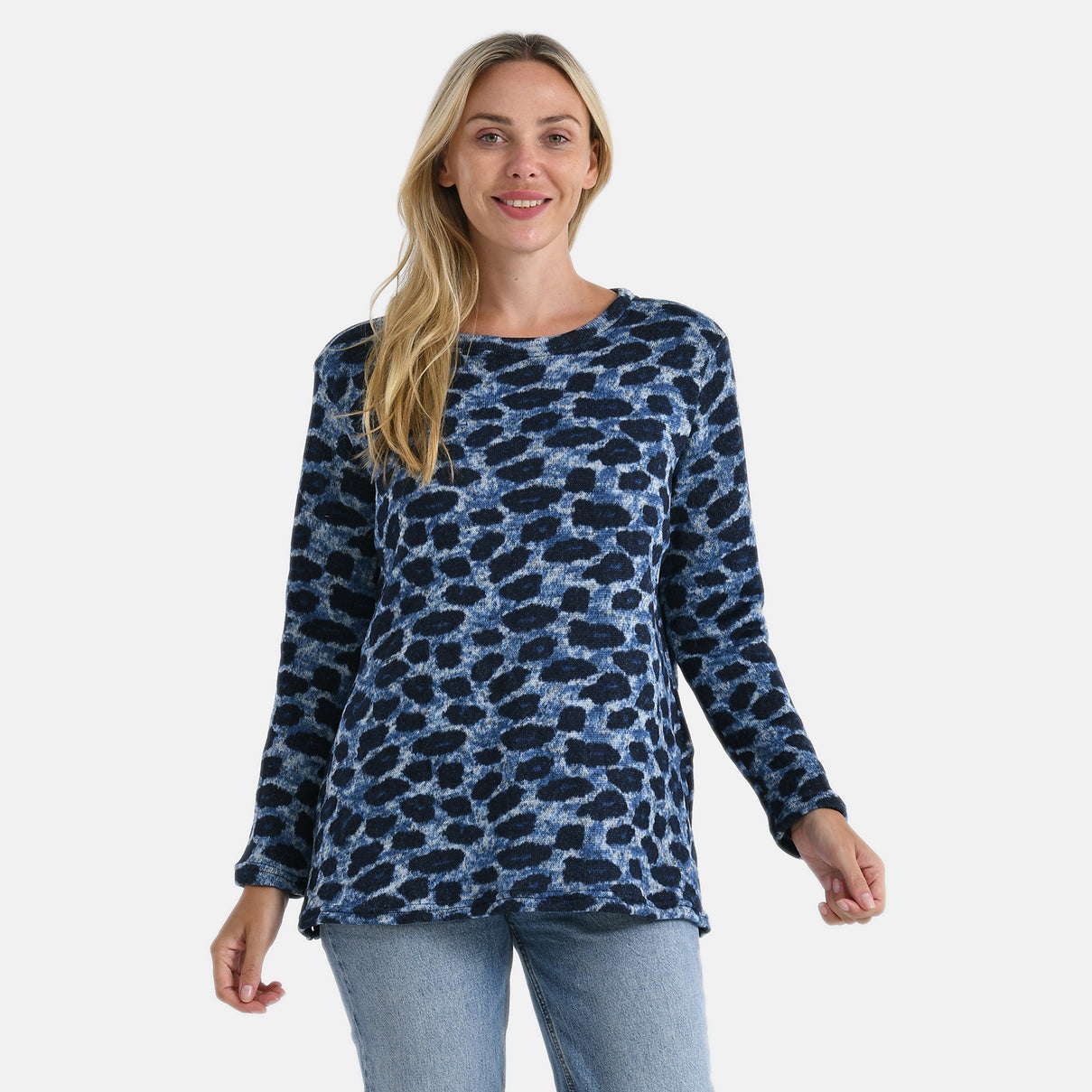 Super Cozy Tamsy Brush Stretch Jersey Jumper (One Size) - Navy &amp; Blue 8217720 3