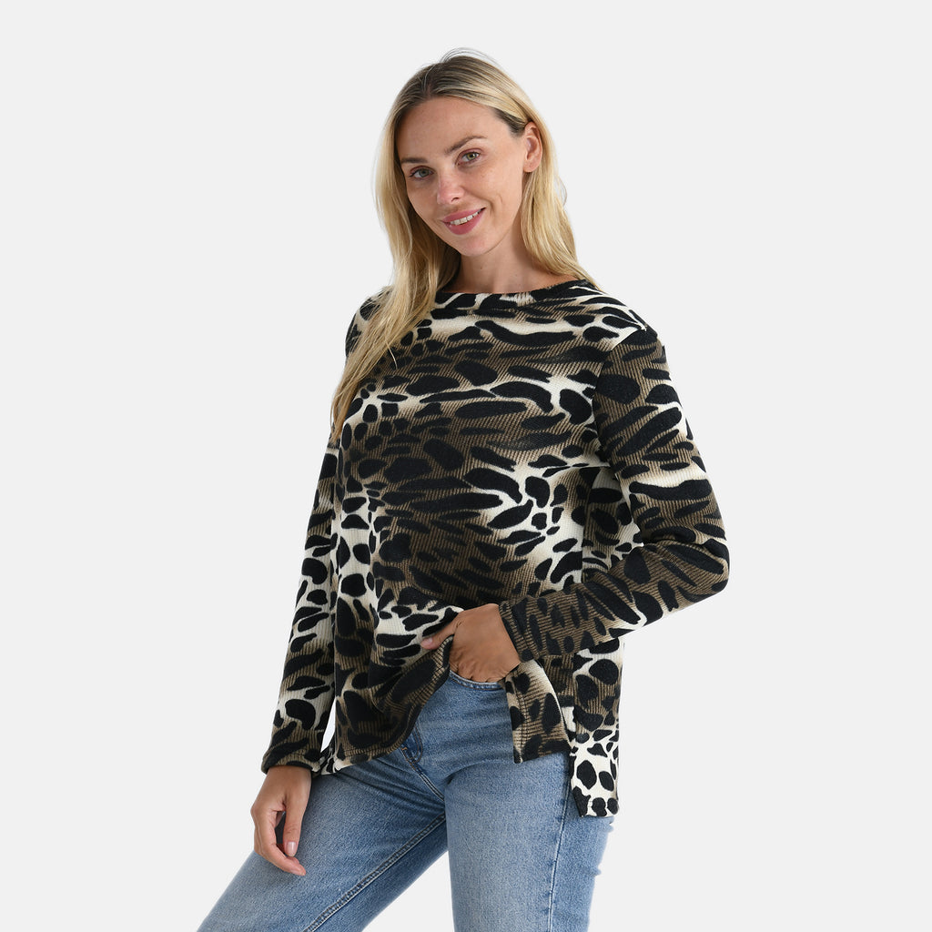 Super Cozy Tamsy Brush Stretch Jersey Jumper (One Size) - Coffee_8217721_3
