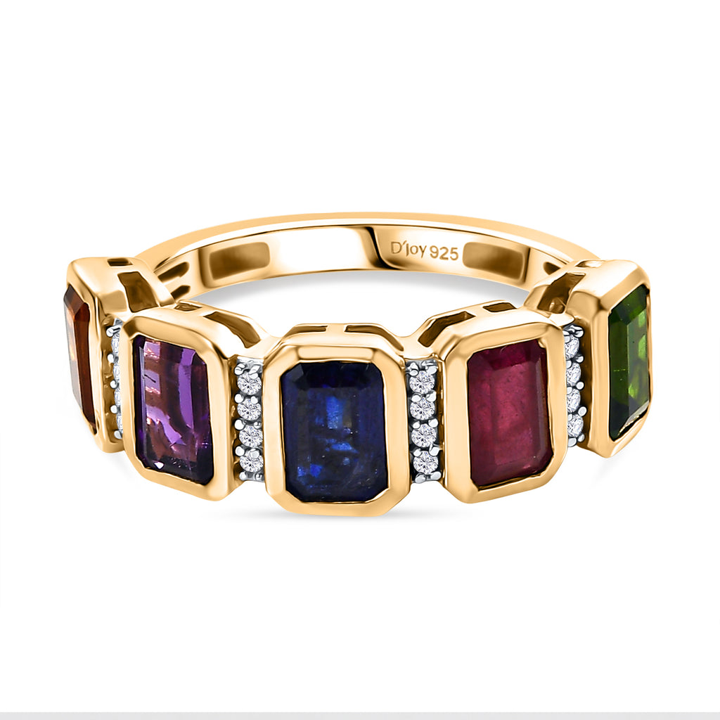 D'joy African Amethyst & Multi Gemstones Ring in Yellow Gold Plated Sterling Silver 3.55 Ct._8220868