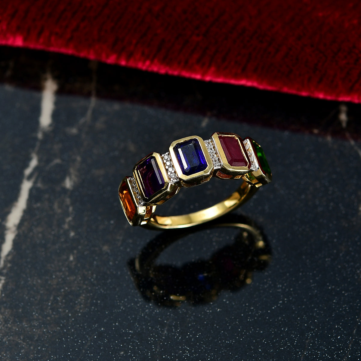 D'joy African Amethyst, Multi Gemstones Ring in Yellow Gold Plated Sterling Silver 3.55 Ct. 8220868 2