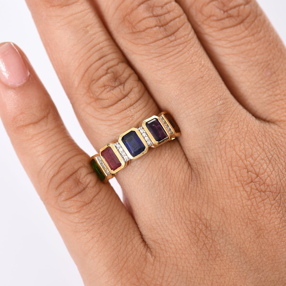 D'joy African Amethyst, Multi Gemstones Ring in Yellow Gold Plated Sterling Silver 3.55 Ct. 8220868 3