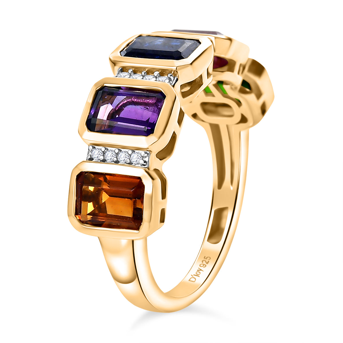 D'joy African Amethyst, Multi Gemstones Ring in Yellow Gold Plated Sterling Silver 3.55 Ct. 8220868 4