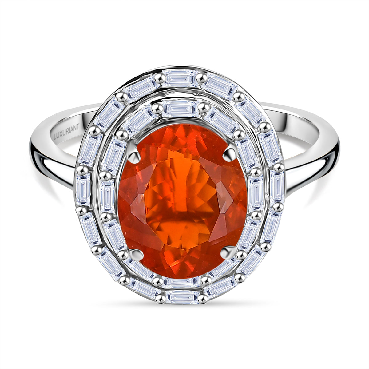 LUXURIANT 950 Platinum AAA Fire Opal Lab Grown Diamond Double Halo Ring 2.30 Ct. (VS-EF) 8220878 0