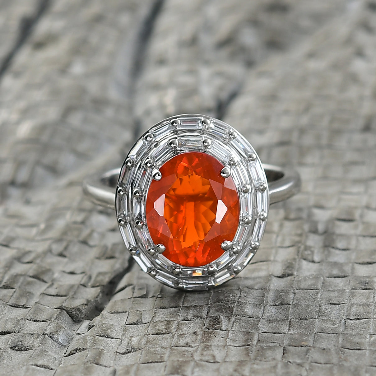 LUXURIANT 950 Platinum AAA Fire Opal Lab Grown Diamond Double Halo Ring 2.30 Ct. (VS-EF) 8220878 2