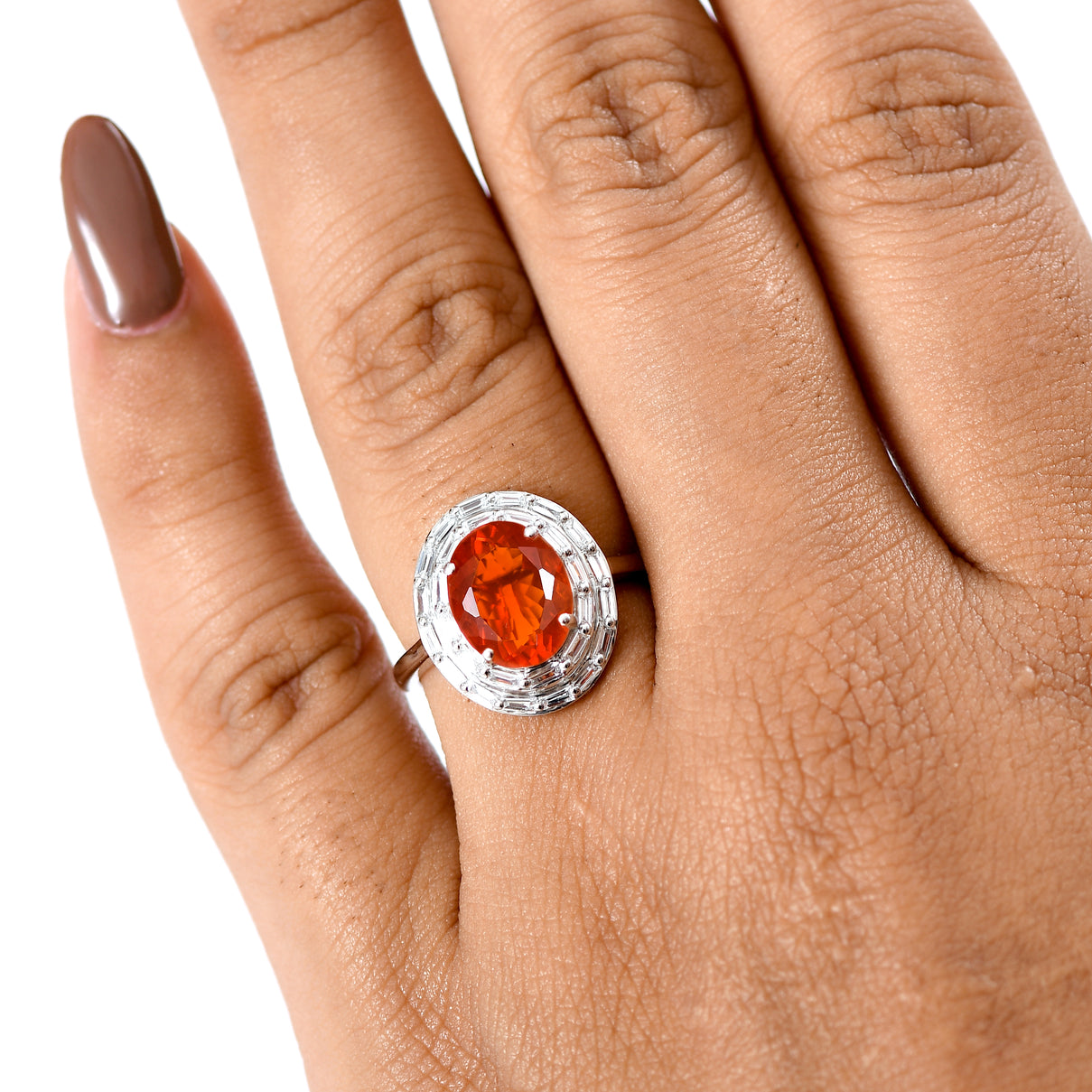 LUXURIANT 950 Platinum AAA Fire Opal Lab Grown Diamond Double Halo Ring 2.30 Ct. (VS-EF) 8220878 3