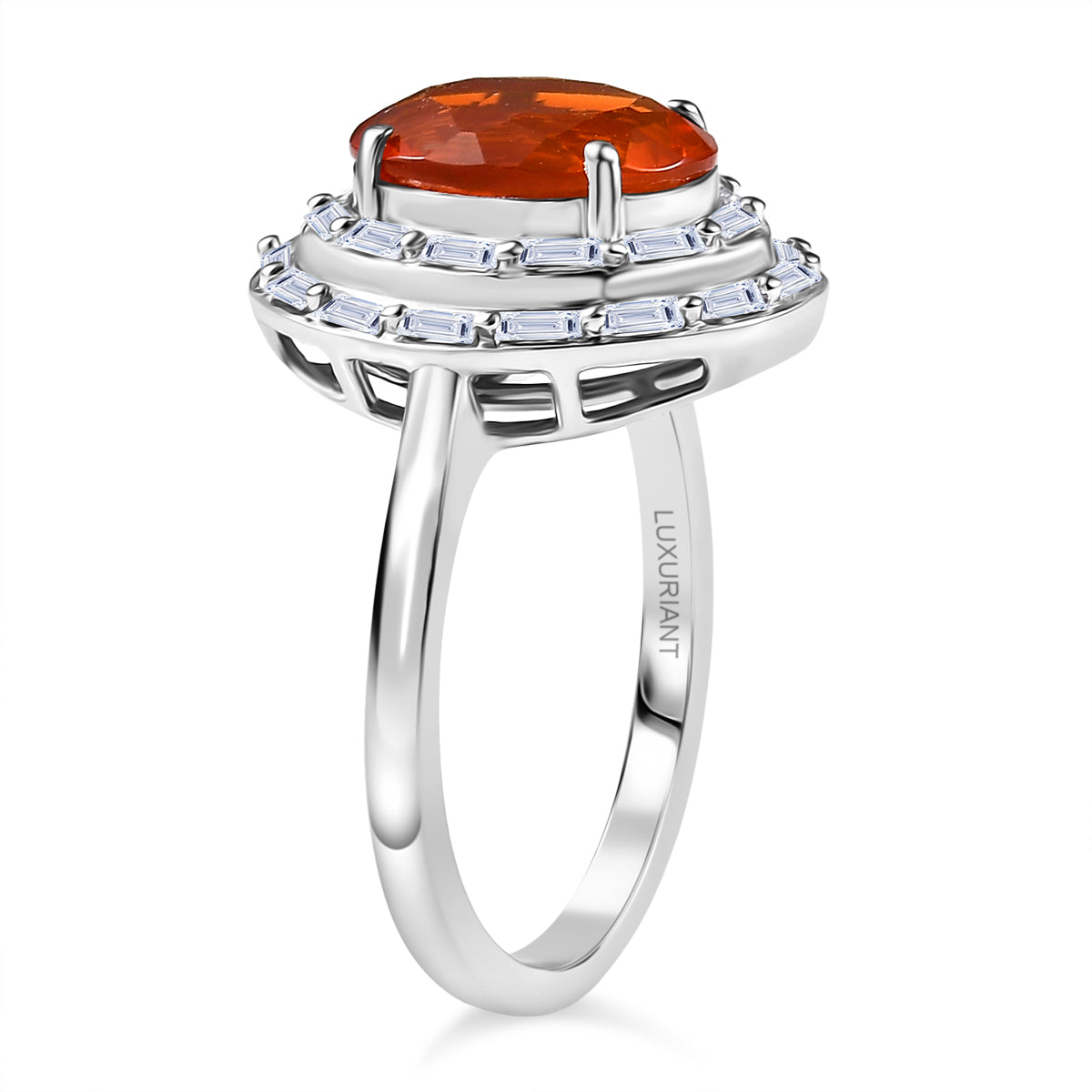 LUXURIANT 950 Platinum AAA Fire Opal Lab Grown Diamond Double Halo Ring 2.30 Ct. (VS-EF) 8220878 4