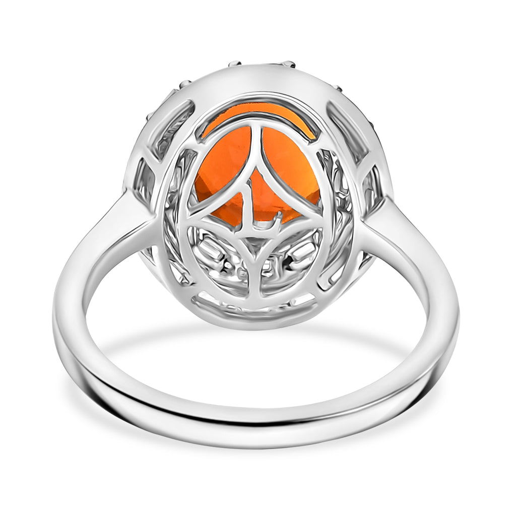 Luxuriant 950 Platinum AAA Fire Opal Lab Grown Diamond (VS/EF) Double Halo Ring 2.30 Ct, Platinum Wt. 5.50 Gms._8220878_4