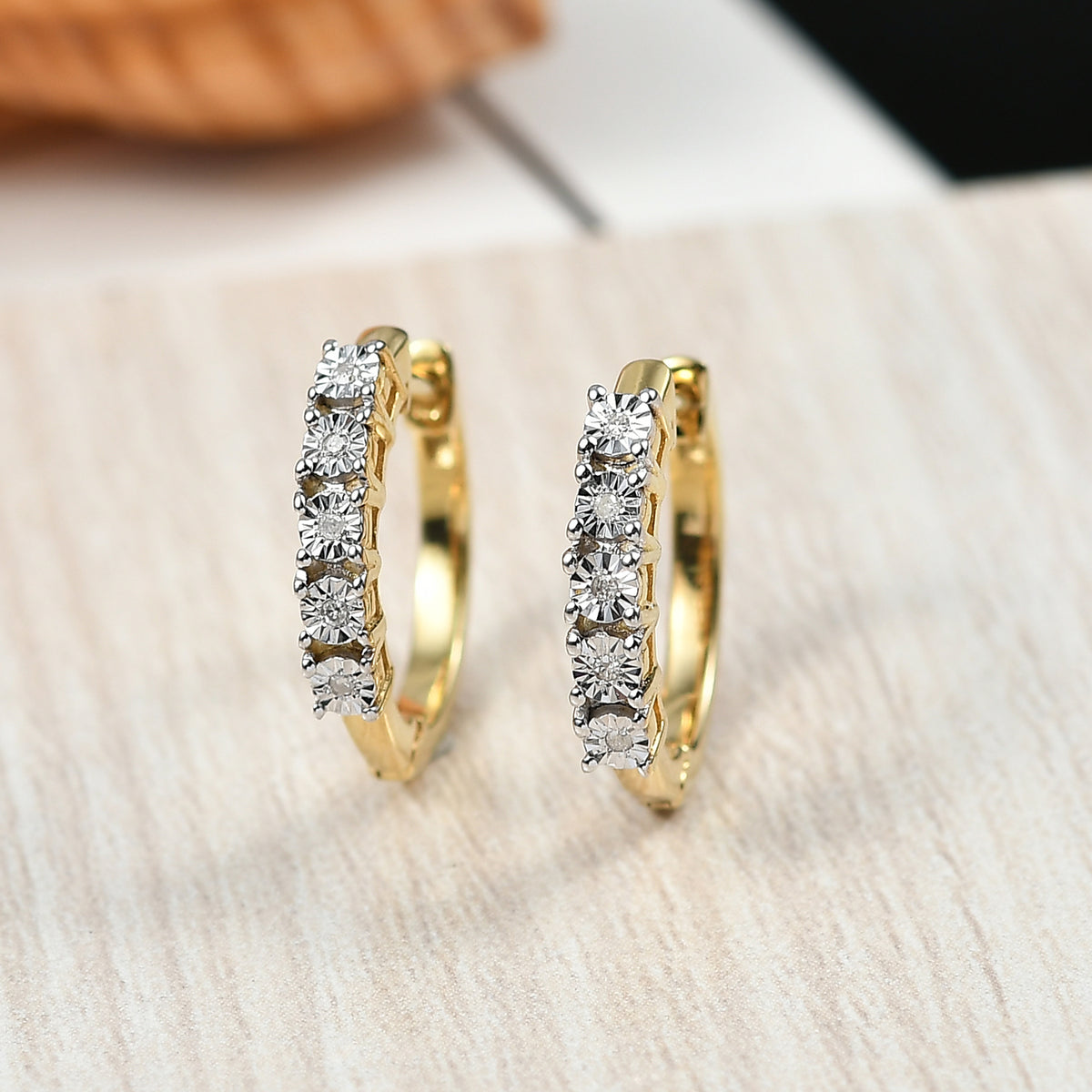 Dâ€™joy White Diamond Full Hoop Earring in 18K Vermeil Yellow Gold Over Sterling Silver 8221522 2