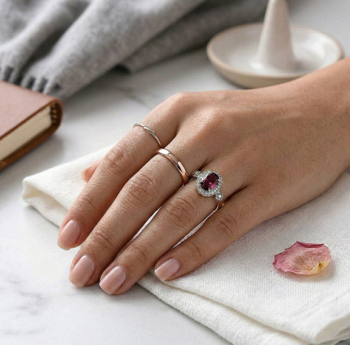 Luxoro 1.6 Ct. AAA Radiant Ember Garnet, White Diamond I2 Halo Ring in 10K Yellow Gold 8222666 2