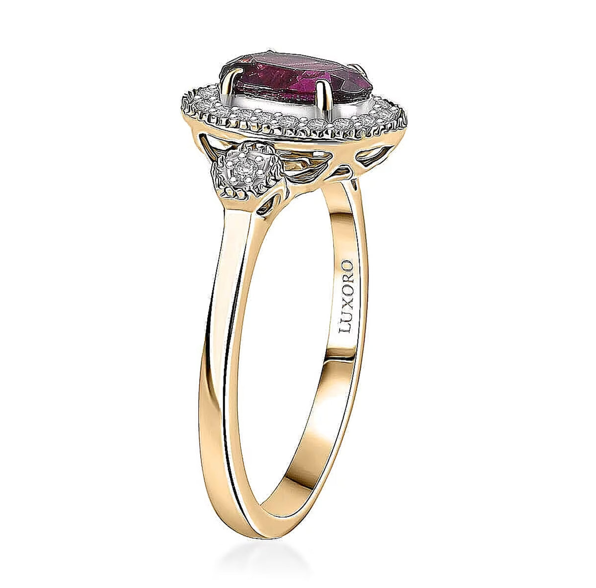 Luxoro 1.6 Ct. AAA Radiant Ember Garnet, White Diamond I2 Halo Ring in 10K Yellow Gold 8222666 4