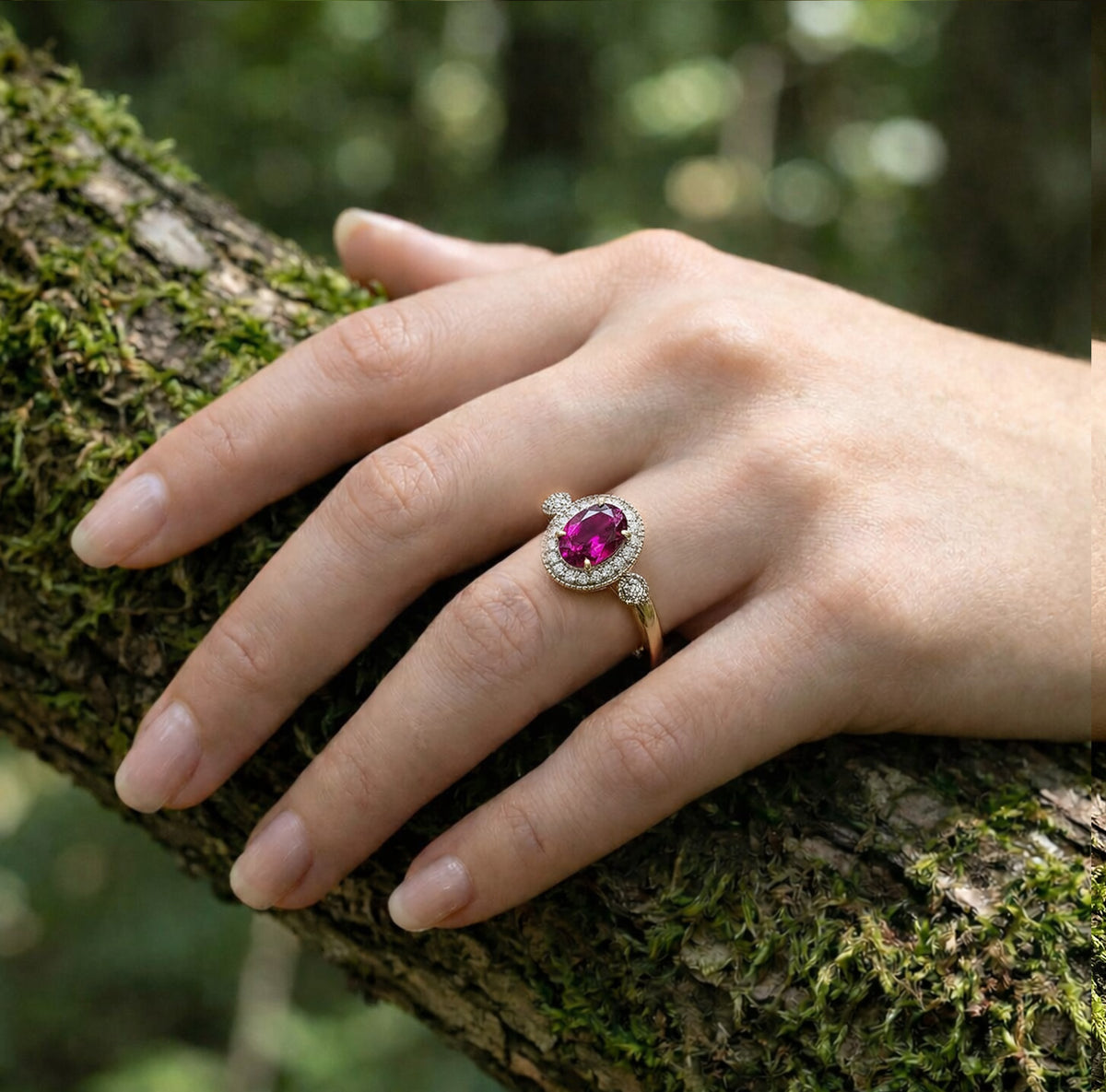Luxoro 1.6 Ct. AAA Radiant Ember Garnet, White Diamond I2 Halo Ring in 10K Yellow Gold 8222666 6