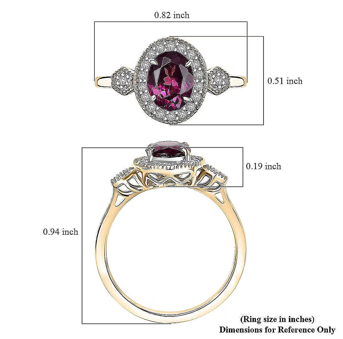 Luxoro 1.6 Ct. AAA Radiant Ember Garnet, White Diamond I2 Halo Ring in 10K Yellow Gold 8222666 7