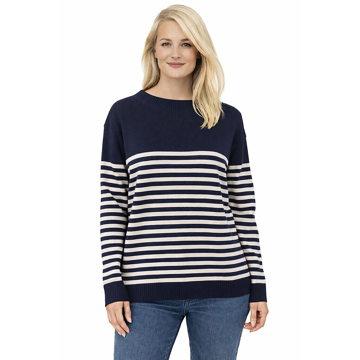 Pure And Natural Boat Neck Striped Jumper (Size 8 to 10) - Navy V32553165 0