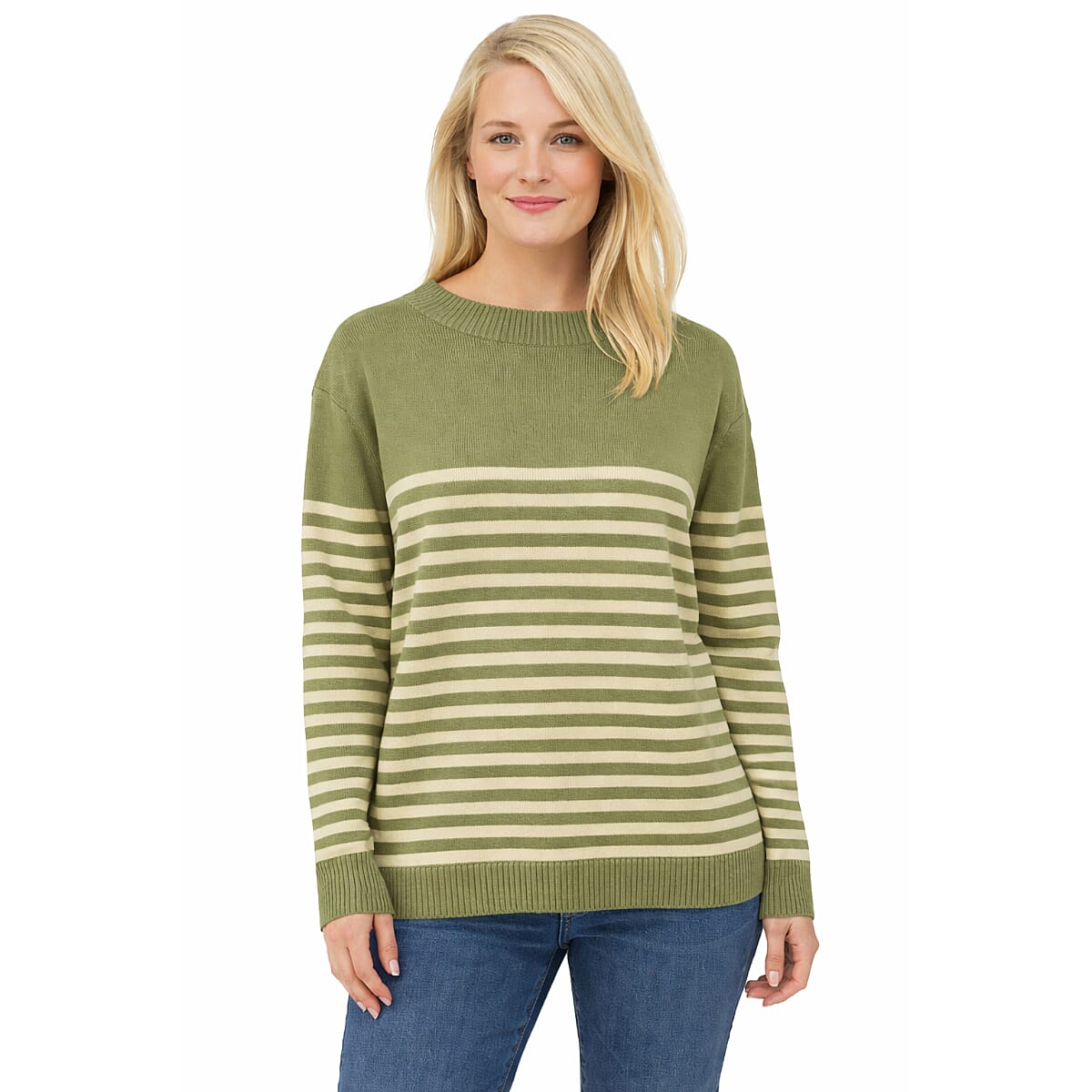 Pure And Natural Boat Neck Striped Jumper (Size 8 to 10) - Green V32521302 0