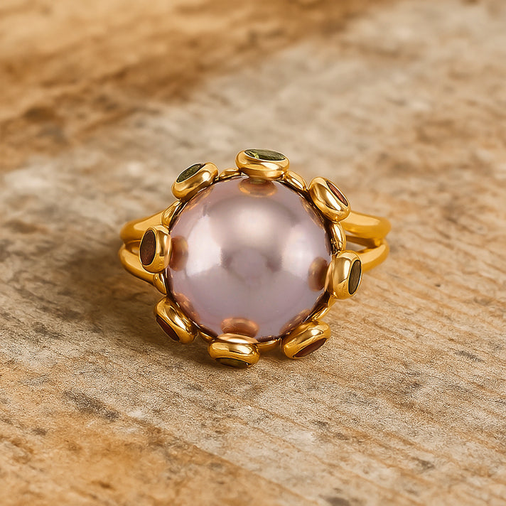 GP Multi Color Edison Pearl, Kanchanaburi Blue Sapphire &amp; Multi-Tourmaline Ring in Yellow Gold Plated Sterling Silver 9.77 Ct, Silver Wt. 5.50 Gms. 8223560 2