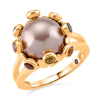 GP Multi Color Edison Pearl, Kanchanaburi Blue Sapphire & Multi-Tourmaline Ring in Yellow Gold Plated Sterling Silver 9.77 Ct, Silver Wt. 5.50 Gms._8223567