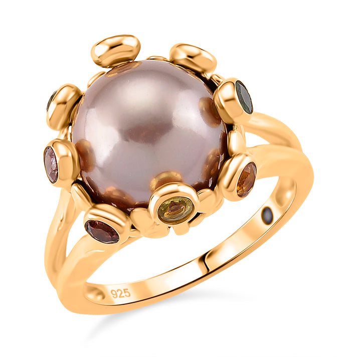 GP Multi Color Edison Pearl, Kanchanaburi Blue Sapphire &amp; Multi-Tourmaline Ring in Yellow Gold Plated Sterling Silver 9.77 Ct, Silver Wt. 5.50 Gms. 8223567 1