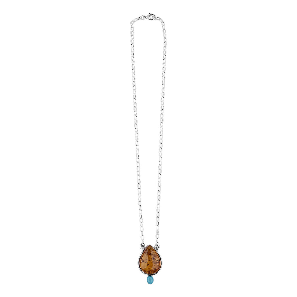 Amber, Sleeping Beauty & Turquoise Necklace (Size - 20) in Sterling Silver 18.00 Ct, Silver Wt.14.70 Gms._8224010_1