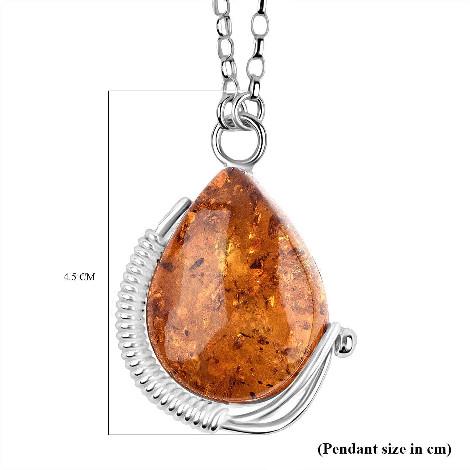 Amber Solitaire Necklace (Size - 20) with Lobster Clasp in Sterling Silver 20 Ct. V32531256 1
