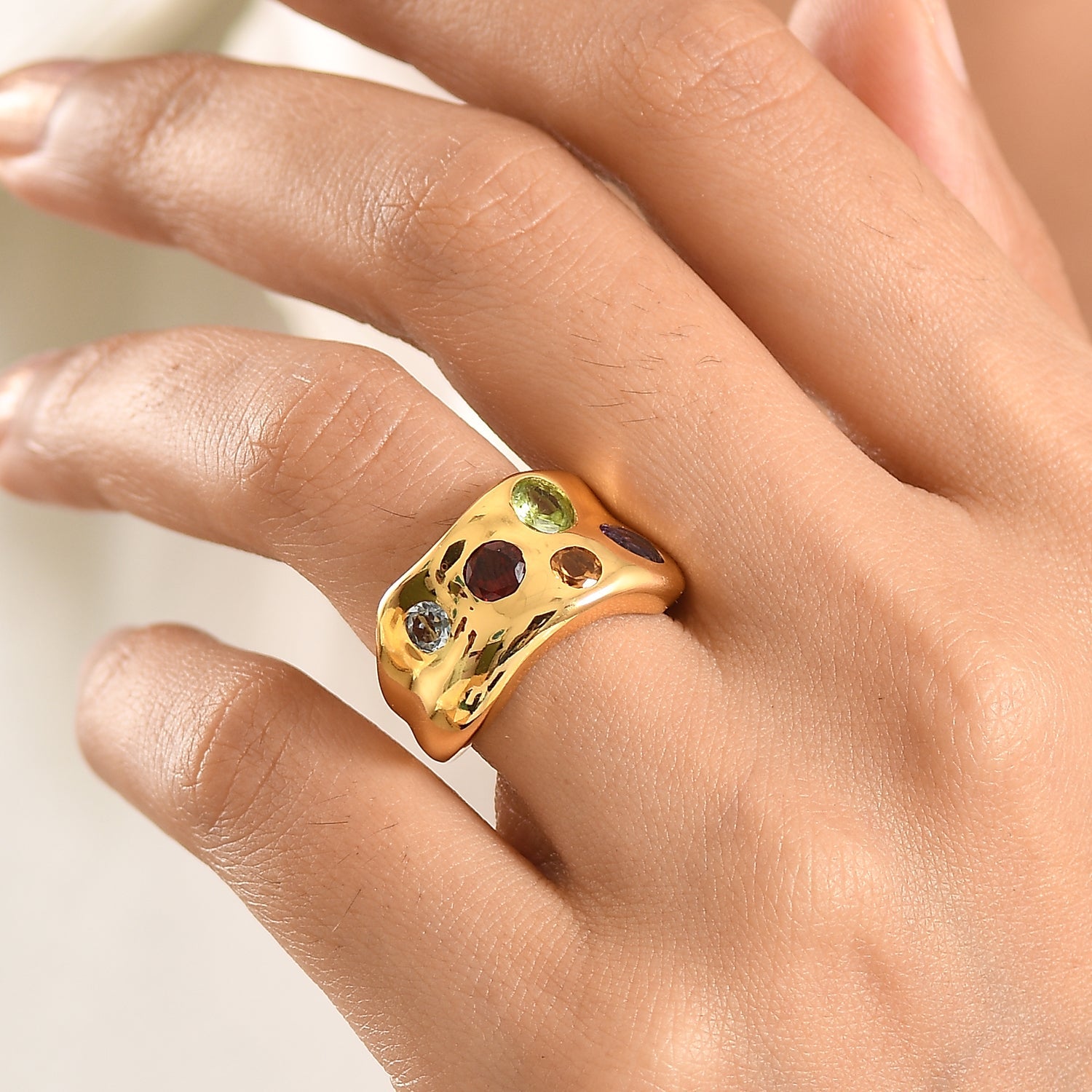EverTrue - African Amethyst &amp; Multi Gemstones Ring in Yellow Gold Tone 2.14 Ct. V32356441 3