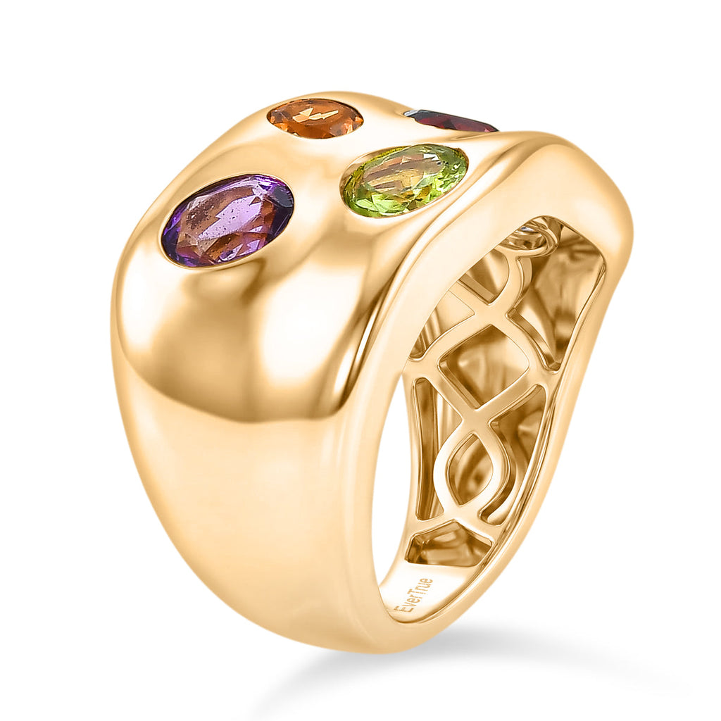 African Amethyst & Multi Gemstones Ring in Yellow Gold Tone 2.14 Ct.