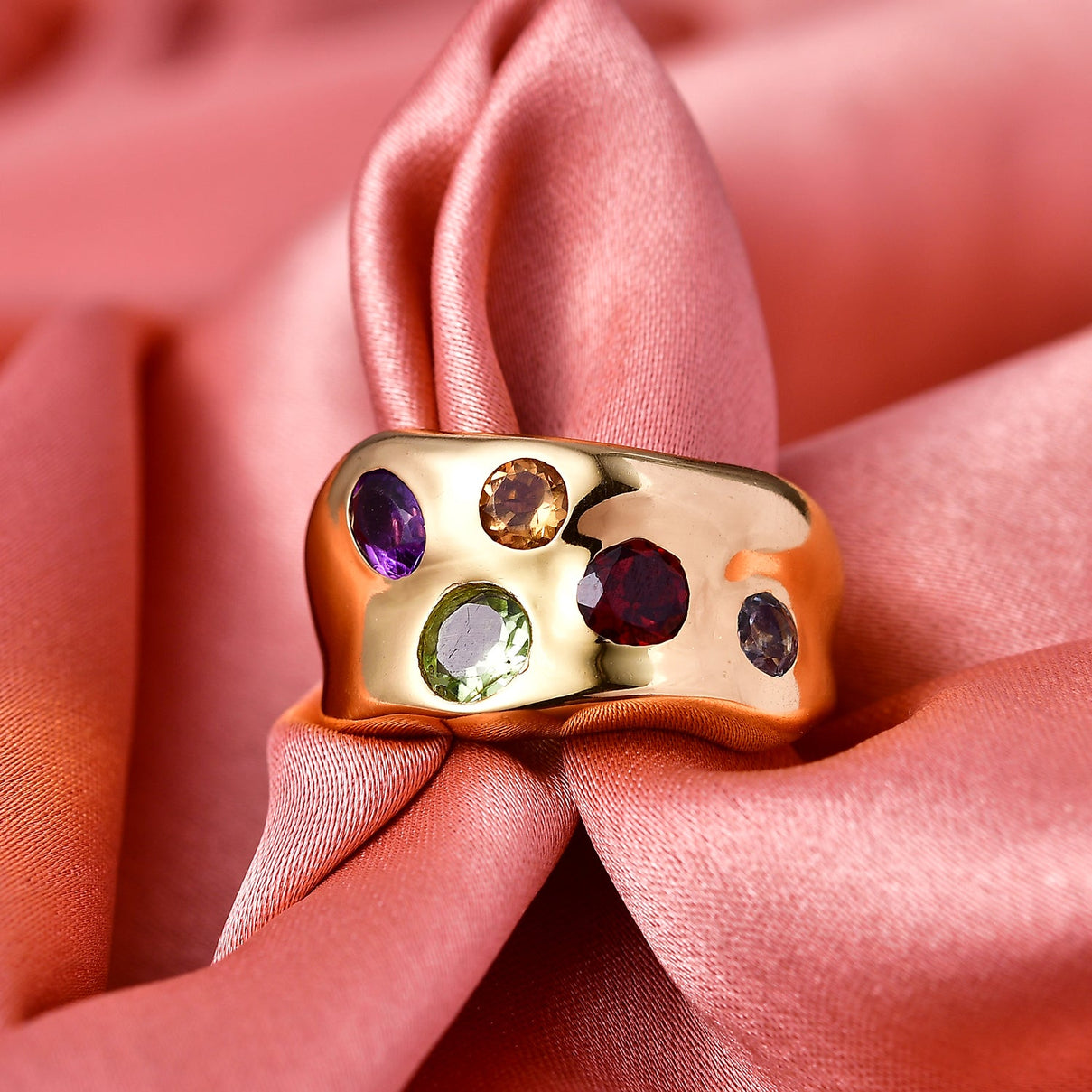 EverTrue - African Amethyst &amp; Multi Gemstones Ring in Yellow Gold Tone 2.14 Ct. V32361996 2