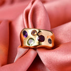 African Amethyst & Multi Gemstones Ring in Yellow Gold Tone 2.14 Ct.